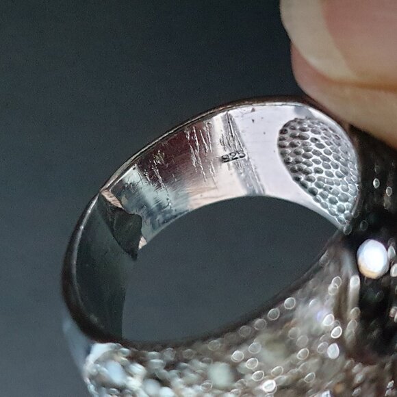 Vintage 925 Sterling Silver Black & White Cubic Zirconia Dome Cocktail Ring - Picture 8 of 15